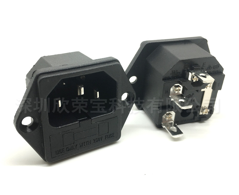 AC socket power socket C14 pint typeface multinational certified socket DB-14-F1 male seat with fuse holder