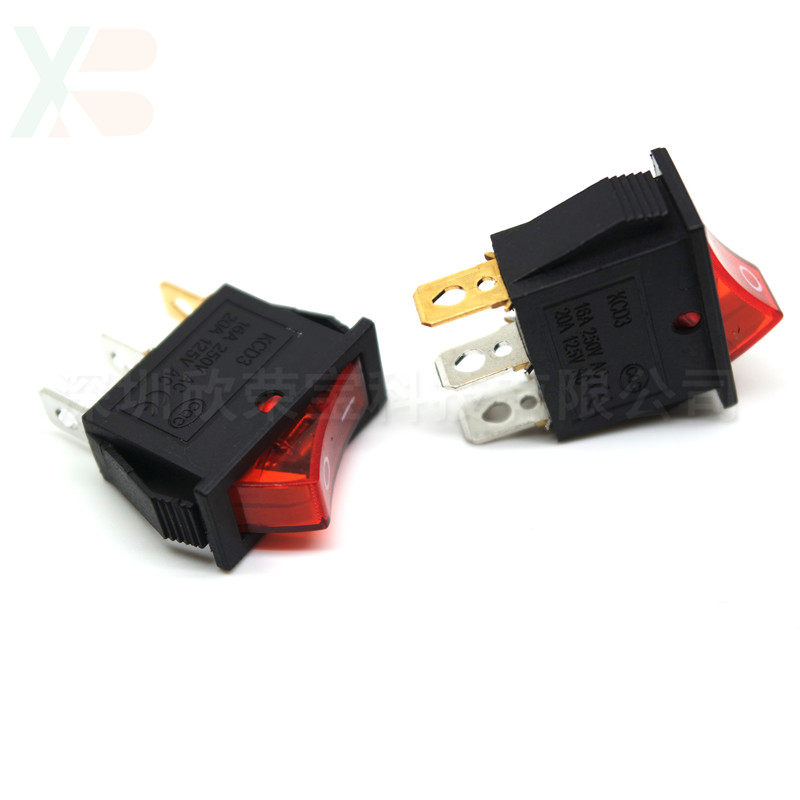 Rocker switch teething switch power switch KCD-055 three-foot two gear with red light 31x13 5 full copper