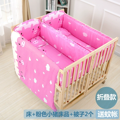 Кроватка для близнецов из натурального дерева, складная детская универсальная колыбель для приставной кровати