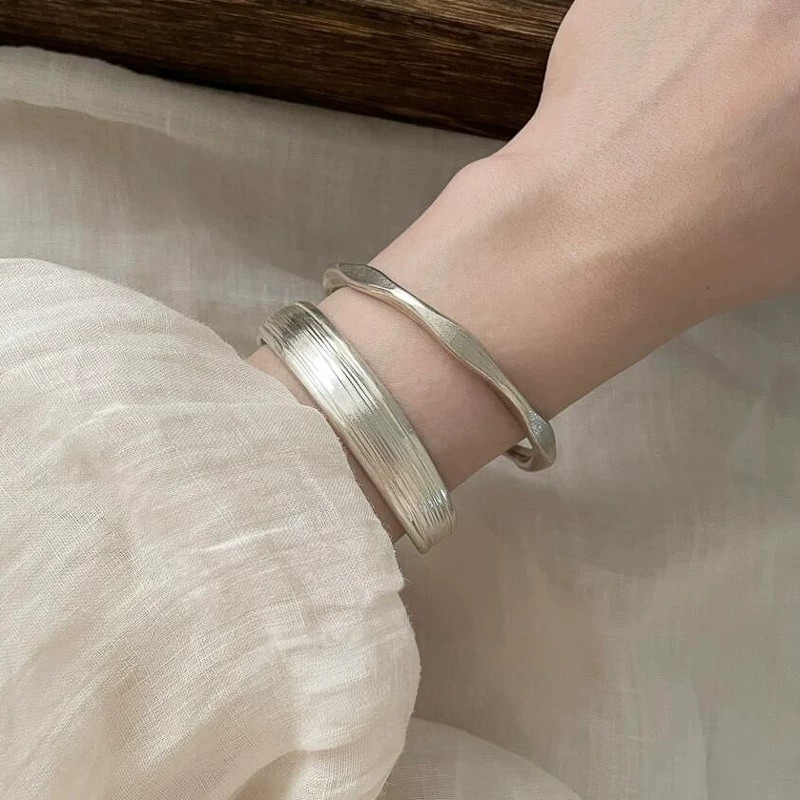 Silver Plain Band Sterling Silver Bracelet Matte Finish 2026 New Style Ancient Silver Bracelet Wide Edge Solid Bangle Jewelry for Women Summer Silver Plain Band Sterling Silver Bracelet Matte Finish 2026 New Style Ancient Silver Bracelet Wide Edge Solid Bangle Jewelry for Women Summer