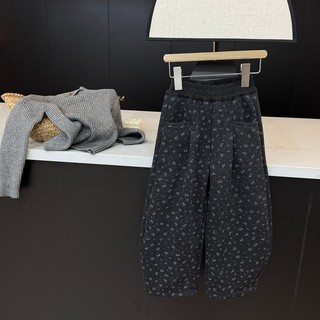 leomama女童慵懒小众碎花一体绒加厚休闲裤宽松卫裤直筒阔腿裤