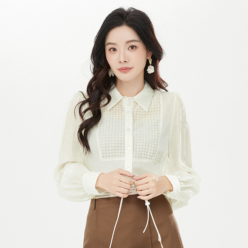 Shenzhen Nanyou 9 Mei Ny0D0055 Elegant Lapel Long Sleeve Patchwork Top Shirt for Women Spring 2026