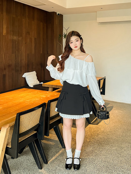 DM100大码百分百2025春季新款女装显瘦收腹鱼骨包腰A字花边半身裙