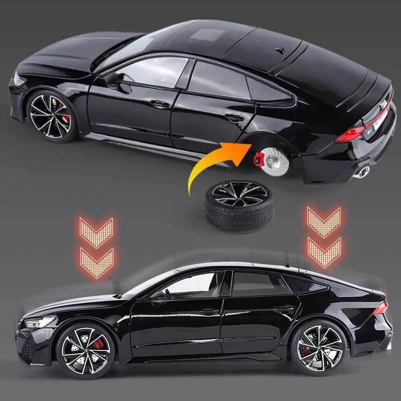 New 1:18 Audi Rs7 Car Model Alloy Modified Light-Up Version with Key Sports Car Big Toy Car Gift for Boys