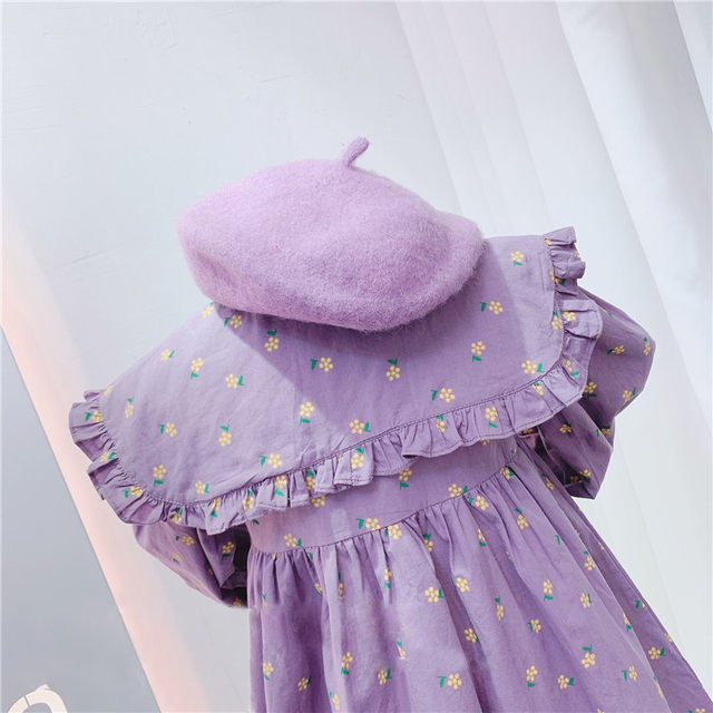 Girls Lolita Dress 2022 Spring and Autumn New Small Yellow Flower Stitching Ruffle Edge Lapel Long-sleeved Princess Skirt