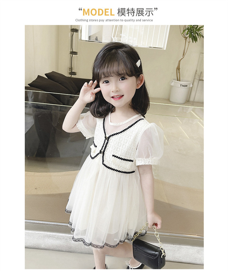Summer dress for girls 2022, a cute short-sleeved princess dress for little kids with a Korean style and a cute chanel-like mesh fabric pic 5