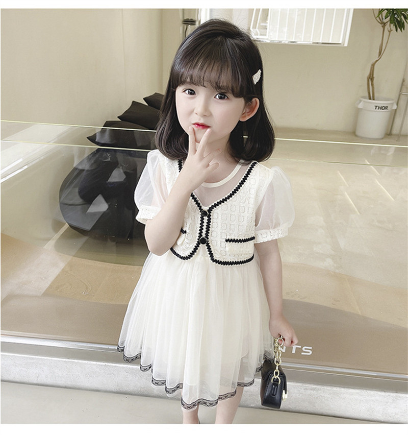 Summer dress for girls 2022, a cute short-sleeved princess dress for little kids with a Korean style and a cute chanel-like mesh fabric pic 14