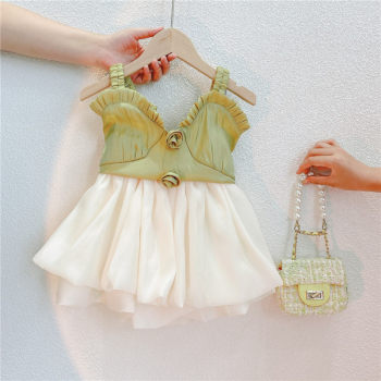 Girls fashion suit 2022 summer new Korean version baby camisole mesh skirt children's fashion summer dress