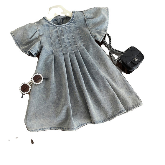 2025洋气夏季新款韩版女童水洗柔软牛仔连衣裙小女孩小飞袖童裙子