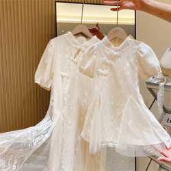 Girls cheongsam dress summer dress 2024 new style foreign child and child children summer skirt Chinese style baby Hanfu