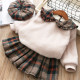 Send hats baby girls autumn and winter wool sweater plus velvet thick plaid skirt pleated skirt college style suit