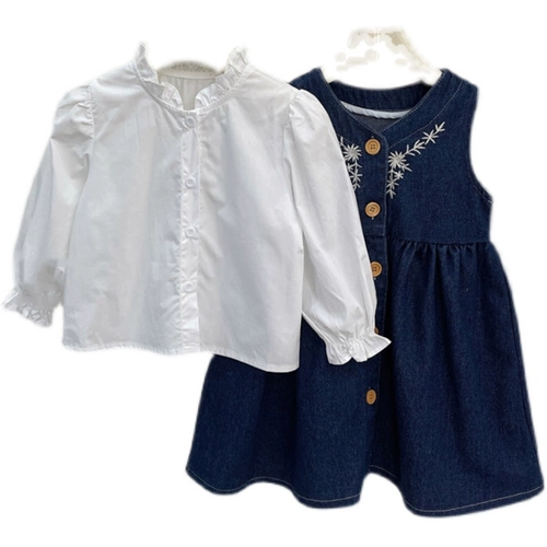 Осенний комплект для девочек, джинсовая юбка, рубашка, в корейском стиле, в западном стиле, популярно в интернете