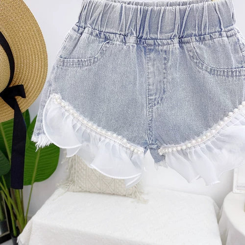 Тонкие летние штаны, модная милая джинсовая юбка из жемчуга, шорты, в корейском стиле