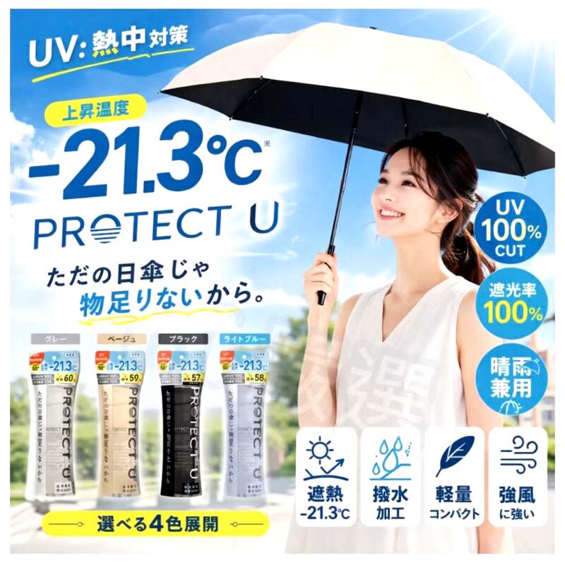 New Japanese-Style Protect U Vinyl-Coated Sun Protection and Uv Protection Umbrella, Ultra-Light Folding Sunshade and Light-Blocking Umbrella