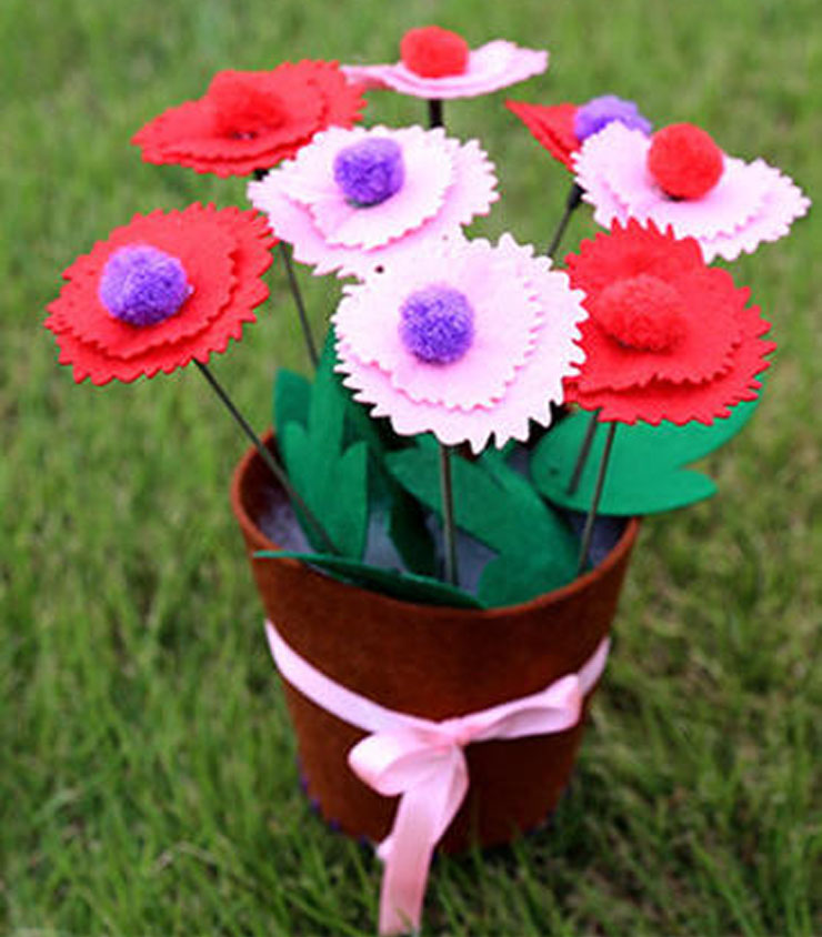 Mother's Day gift free of cut of unwoven cloth art flower potted children handmade carnation of flowers Diy parent-child material bag 