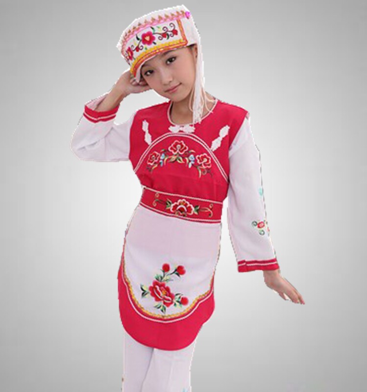 61 Ethnic minority children's white ethnic girls dance to perform the stage performance costumes by Huluth