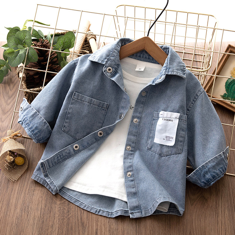 Children's suits boys' autumn denim shirts 2022 new Western style baby thin coats spring and autumn cotton tops
