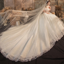 French one-word shoulder wedding dress 2022 new bride main veil advanced texture small man about the atmosphere