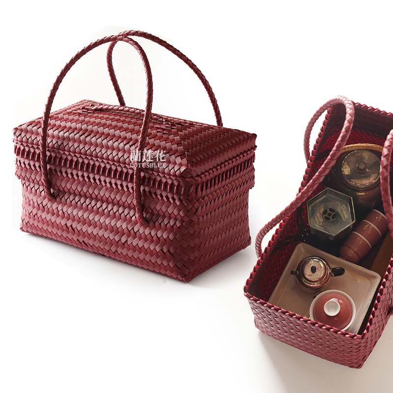 Woven Basket, Hand-Held Basket, Travel Tea Set Storage Bag, Travel Tea Box, in Stock