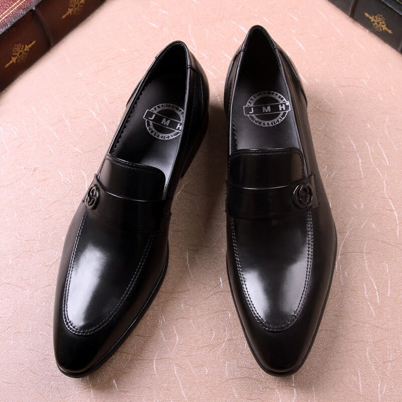 European and American men's business formal leather shoes men's leather pointed toe British set foot casual men's shoes slip-on loafers men