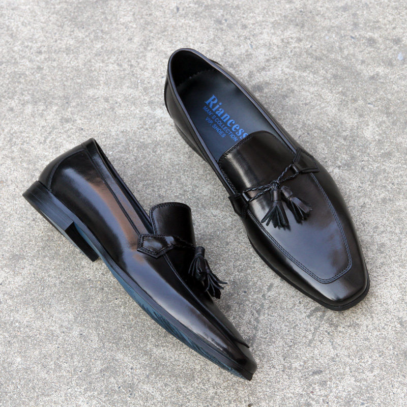 European and American small square head leather shoes men's leather a foot pedal Lefoe shoes Inlenrheal flow Su Chaomen Business set foot casual shoes