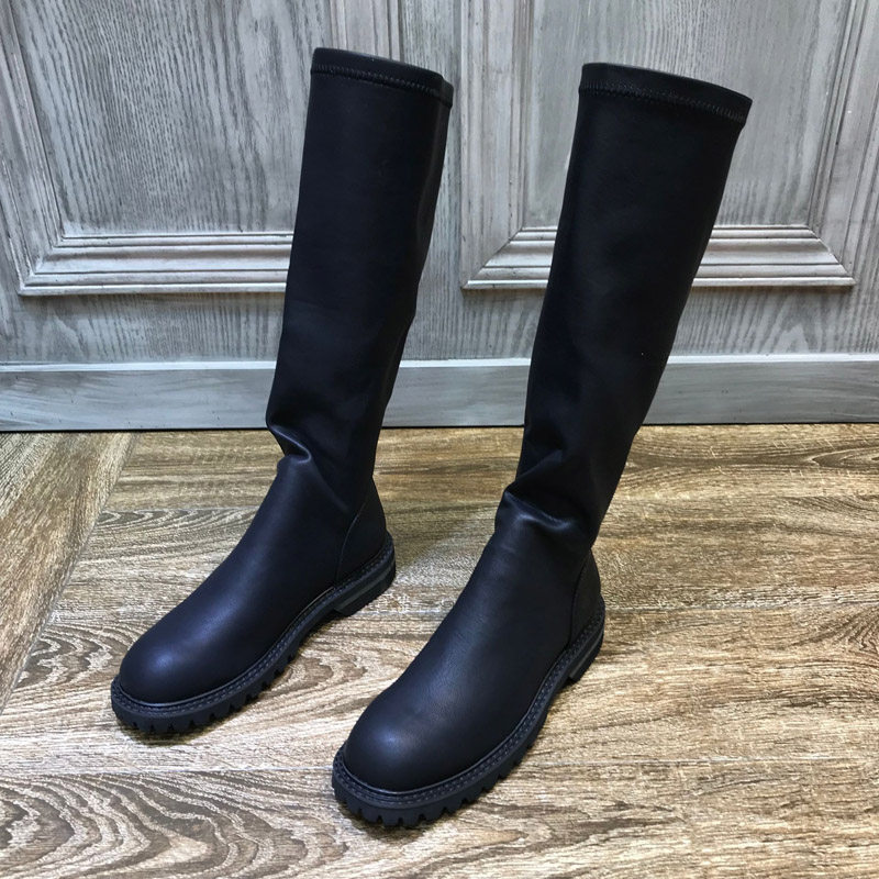 2021 European station autumn and winter new flat bottom net red black thin elastic boots high boots long boots Martin boots women's tide