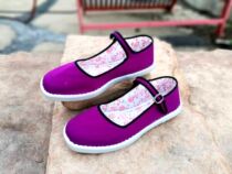 New lady Fangkou word-lined buttoning cloth shoes Social shoes Single shoe Purple flat-bottomed home casual shoes Low Gang