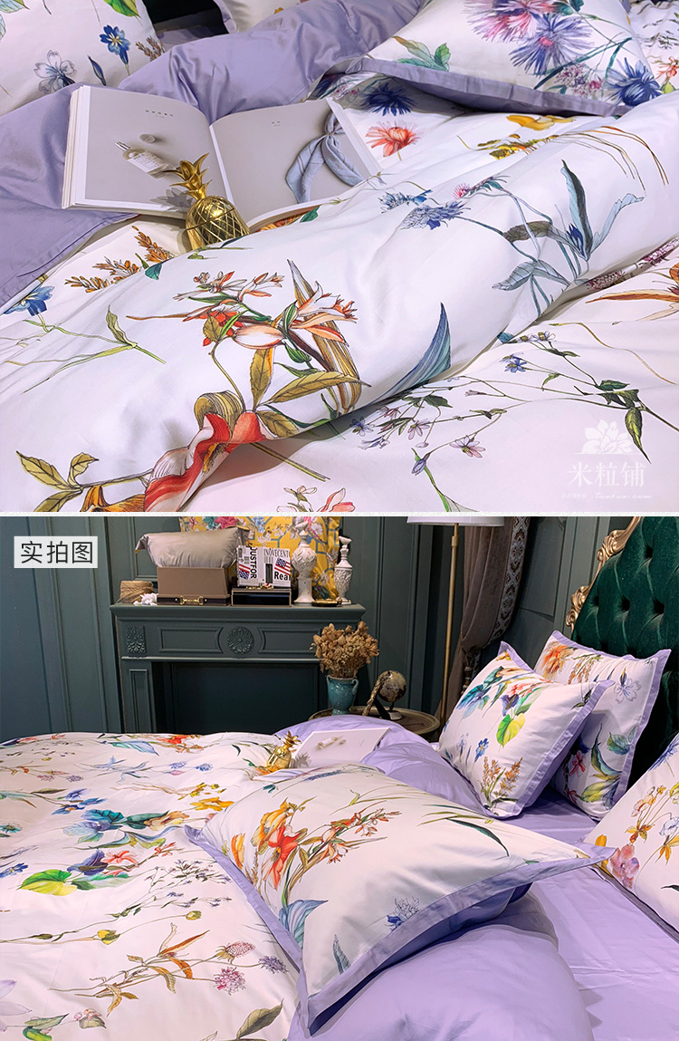 Phong cách châu Âu và Mỹ 60 in kỹ thuật số Ai Cập dài chủ yếu cotton satin bốn mảnh tấm vải lanh Bộ đồ giường 1,8m - Bộ đồ giường bốn mảnh bộ ga giường