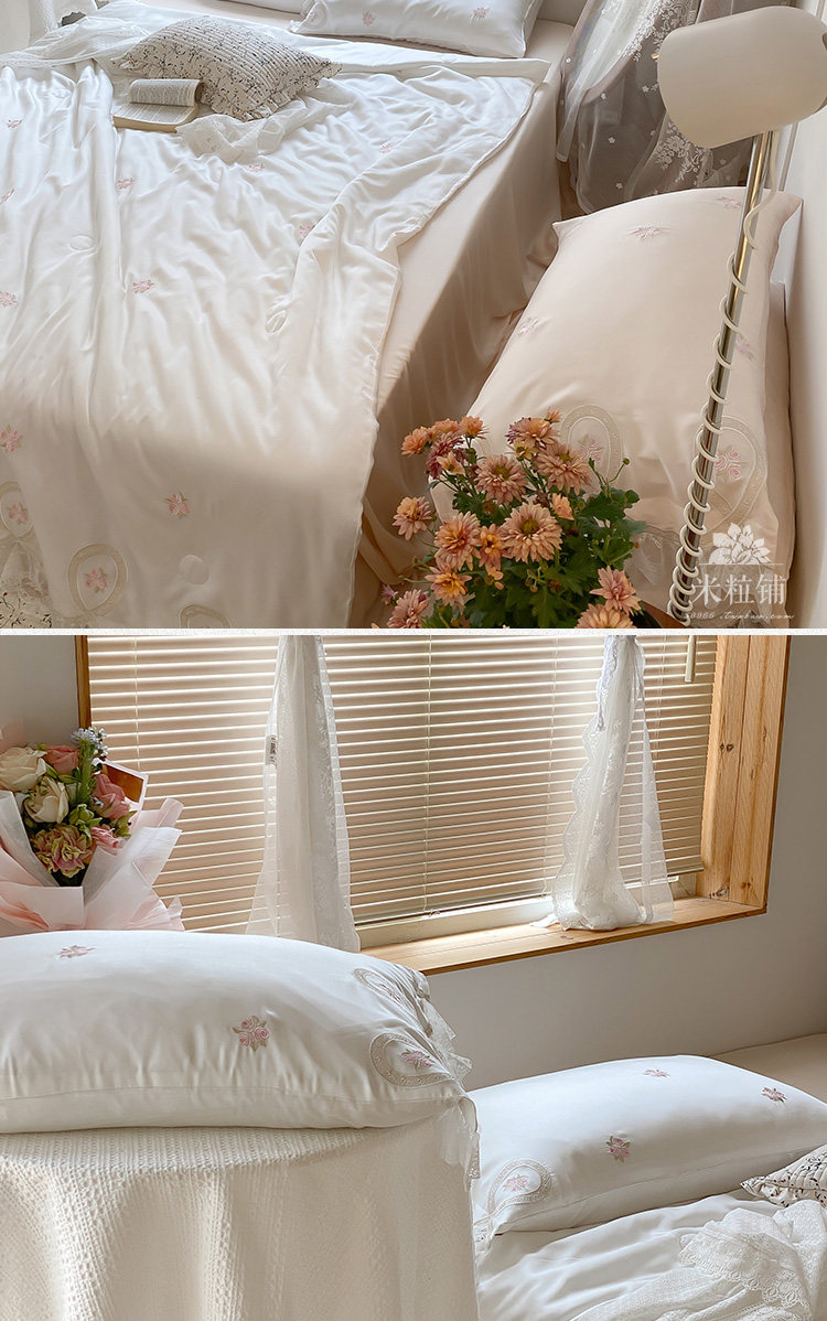 Химические волокна 公主风夏凉被蕾丝80双面支天丝夏被四件套 裸睡空调被夏季可机洗 OTHER