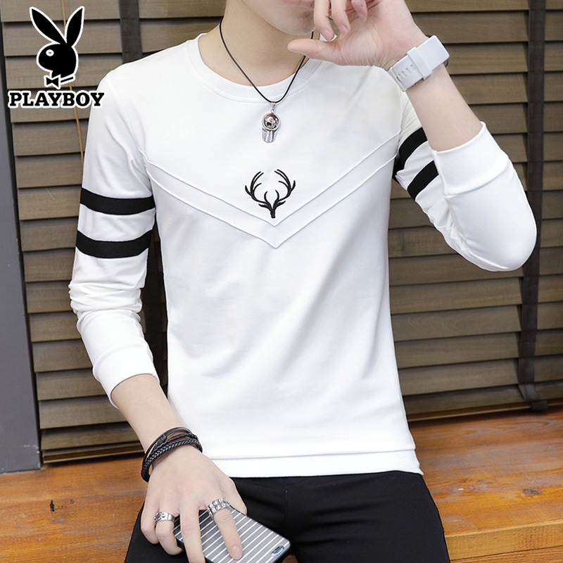 Playboy men's long-sleeved T-shirt round neck spring and autumn new fashion youth T-shirt Korean version of the slim bottoming shirt trend