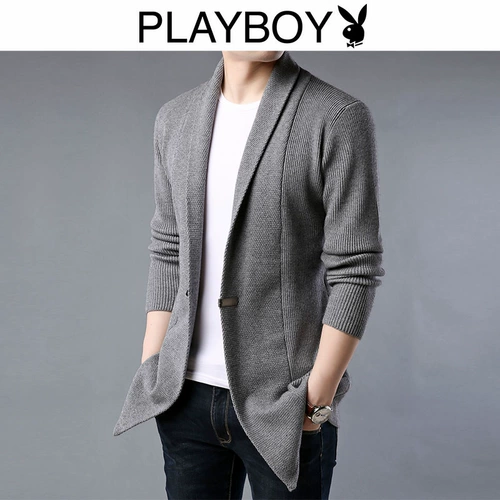 Playboy, осенний трикотажный свитер, длинный кардиган, куртка, в корейском стиле, средней длины, увеличенная толщина