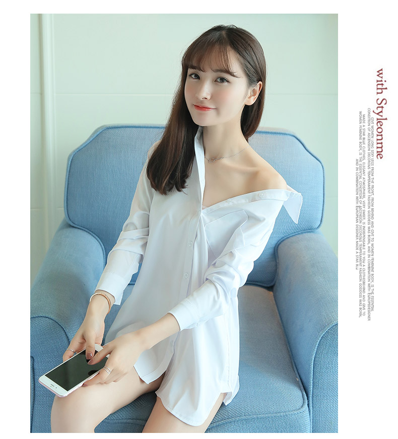 Giản dị lỏng mùa thu dài áo sơ mi trắng Hàn Quốc phiên bản của hoang dã inch áo sơ mi nữ dài tay sexy kích thước lớn áo ngủ đồ ngủ sơ mi dài tay nữ