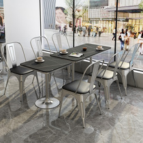 Industrial style Dining Bar Bar Bar Rock board table and chair combination American restaurant table and chair simple cafe table and chair Silver
