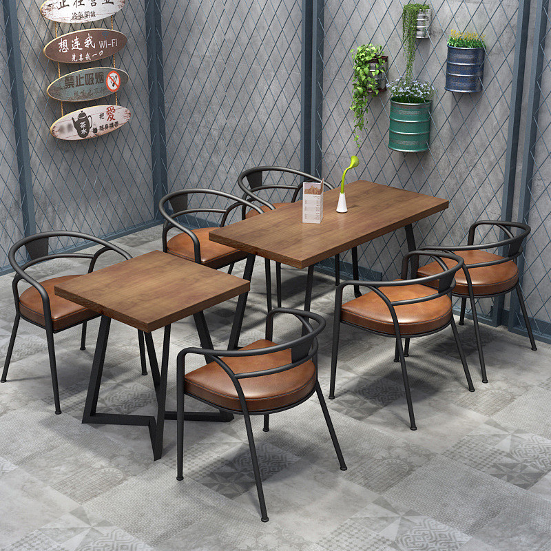 Industrial Wind Dining Table And Chairs Barbecue MILK TEA SHOP BAR CATERING SMALL SQUARE TABLE LOFT DINING ROOM SOLID WOOD TABLE AND CHAIRS COMBINATION