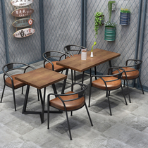 loft square table industrial wind Round Table restaurant milk tea shop chair log solid wood table restaurant restaurant table and chair combination