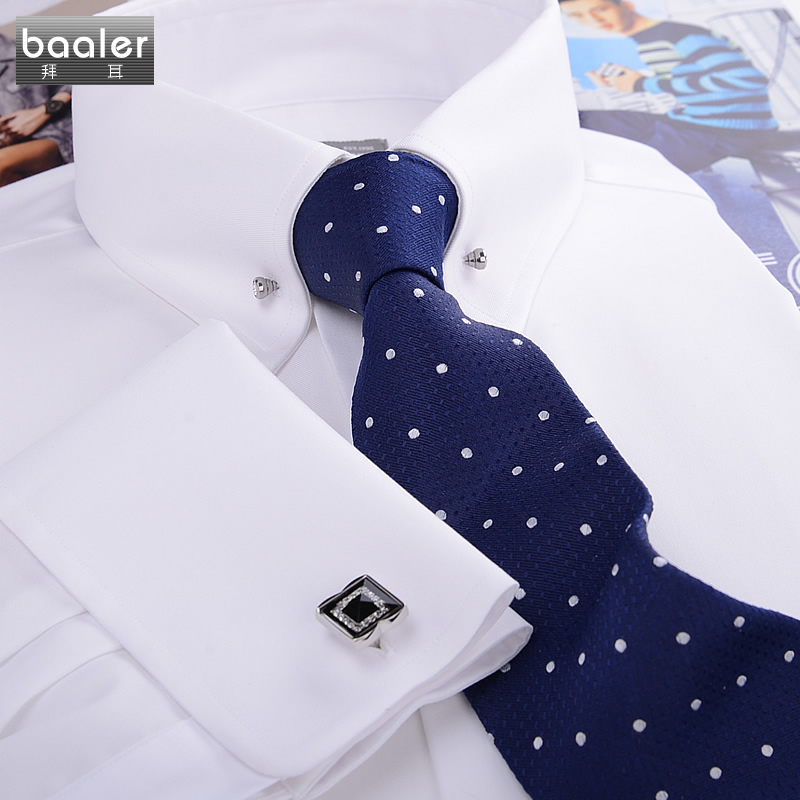 Bayer Men's Empire Collar French Long Sleeve Shirt Business Professional Manager Exquisite Slim Fit Banquet Party Workplace