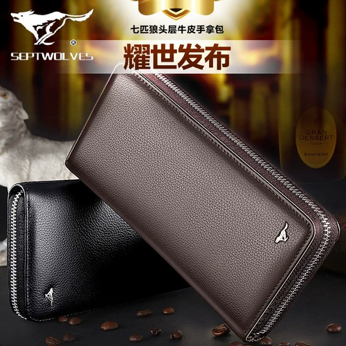 Septwolves, бумажник, барсетка, вместительная и большая сумка с петлей на руку, маленькая сумка клатч, из натуральной кожи