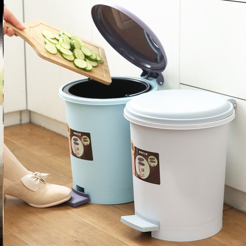 2021 Douyin with the same style practical trash can with cover household bathroom living room drum type pedal trash can