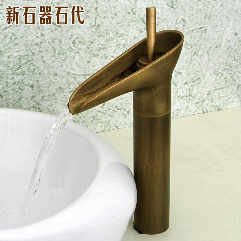 New Stone Age Style Antique Basin Faucet P14 Antique Bronze Retro Art Waterfall Creative Faucet for Washing Wine Glasses