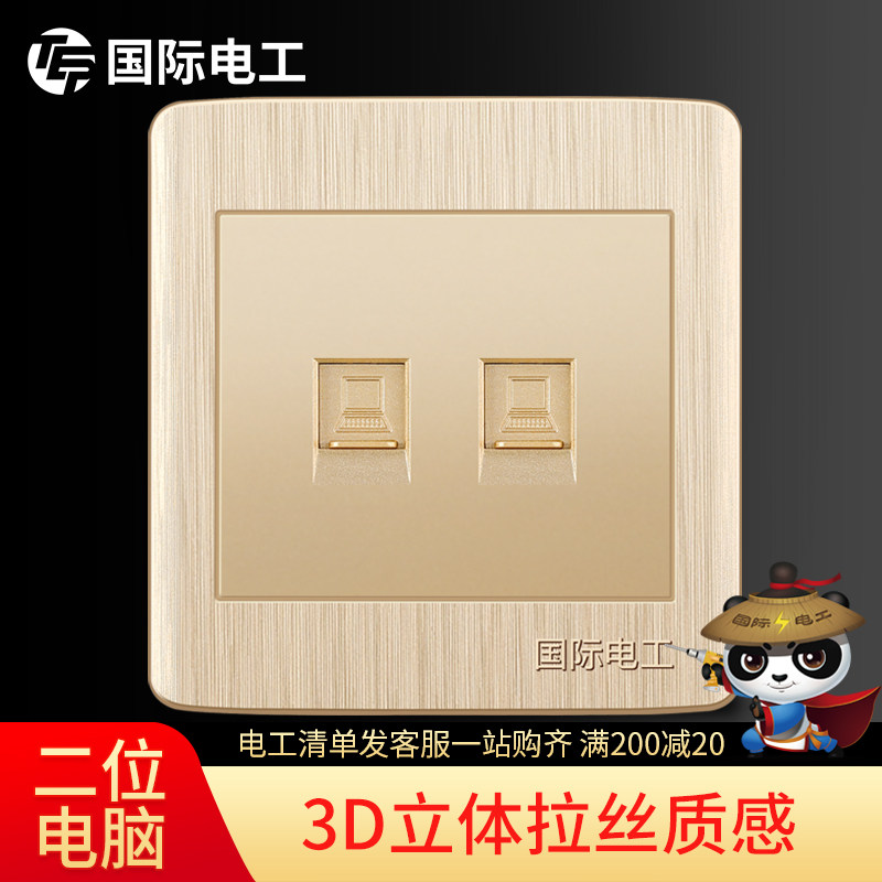 (Dual computer) International Electrician 86 type switch socket panel two-digit network cable network Double computer socket