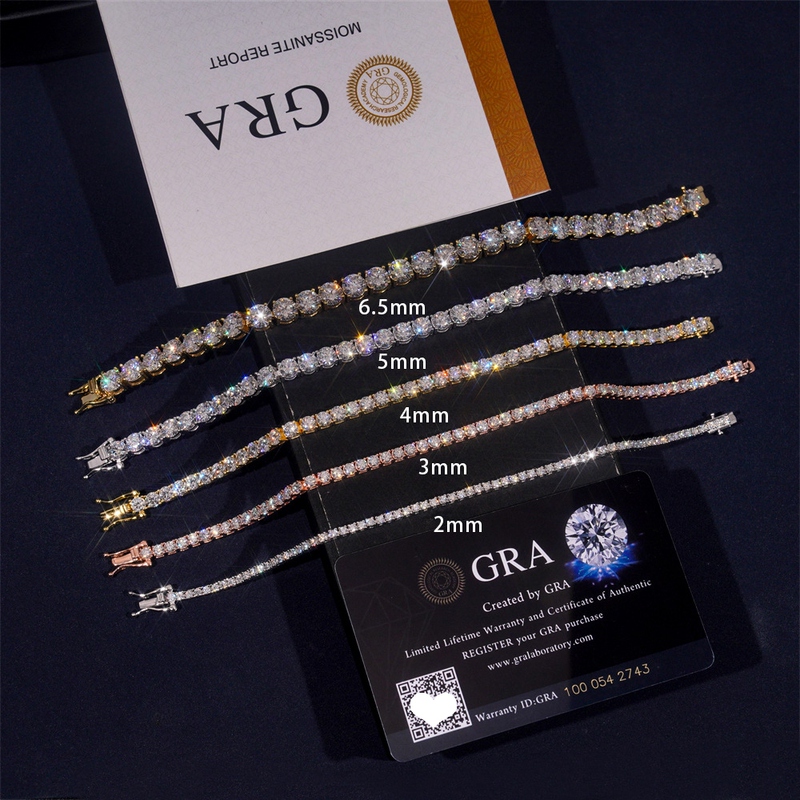 Full Diamond D Color Moissanite Sterling Silver Bracelet for Men and Women, Trendyy, Simple and Versatile, Hip-Hop Rap Tennis Chain Jewelry