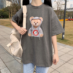 Spring new vitality Cartoon Bear bottomed T-shirt round neck top girl