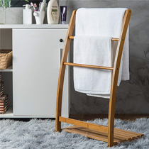 Nordic non-perforated bathroom towel rack bamboo wood floor towel rack light luxury bathroom bathroom storage shelf