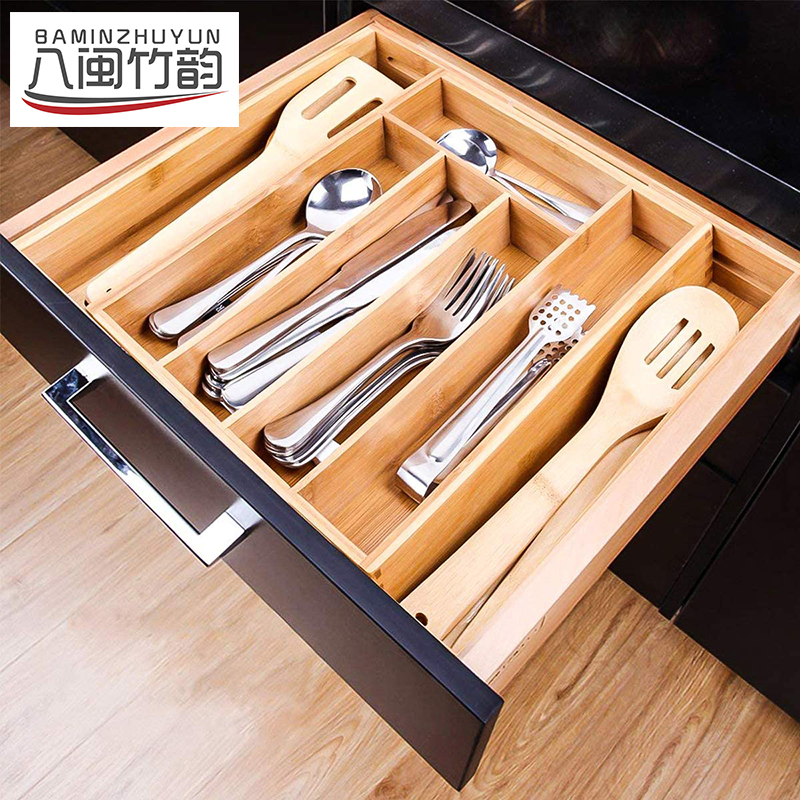 Bamboo Telescopic Cutter Case Drawer Separation Case Home Tool Holder Kitchenware Shelve Whole Cupboard Knife Fork Cutlery Containing box