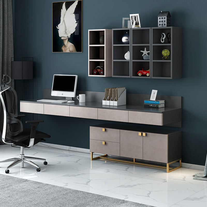 Light luxury Nordic computer desk wall desk bookshelf combination desk Wall Wall folding learning table