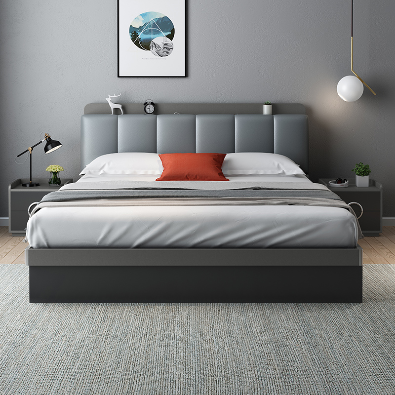 Nordic Bed Light Extravagant Modern Minimalist Bed Small Family Type Wedding Bed Containing High Box Storage Double Bed Main Bedroom Tatami Bed