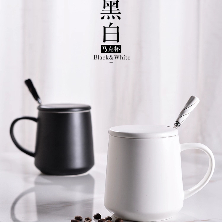 Mug Coffee Cup with Lid and Spoon Ceramic Cup Couple Water Cup Female Office Tea Cup Male Home Use Simple