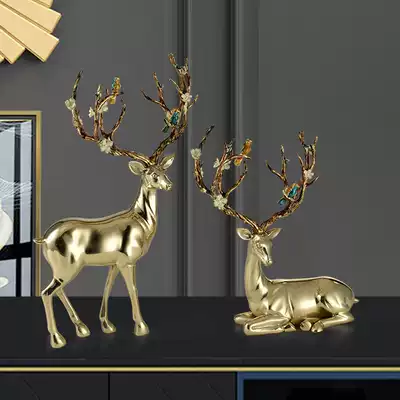 European-style Chinese-style all-copper lucky elk decoration Atmospheric living room TV cabinet entrance porch cabinet wine cabinet decoration