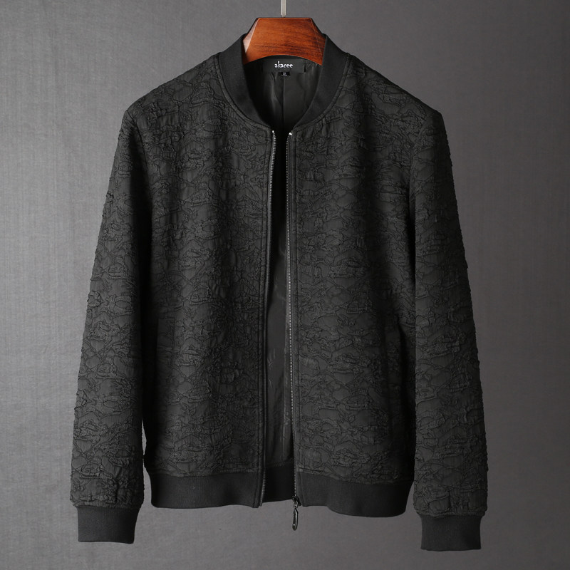 2017 new men's jacket wrinkled wave jacquard fabric jacket spring and autumn slim casual baseball uniform men