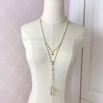 The prayer of Gothic retro girl LOLITA Pearl Water Diamond Double - decker Star Cross necklace